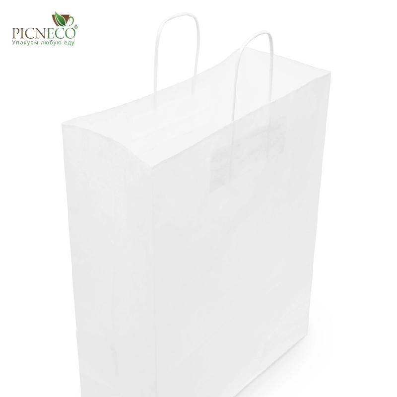 товар Бумажный крафт пакет с кручеными ручками, белый, 350*150*450 мм BPK035